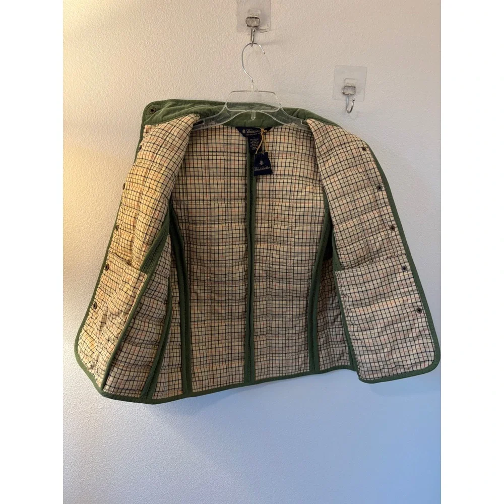 Brooks Brothers Womens Quilted Corduroy Vest Olive Green Plaid Lined Small
